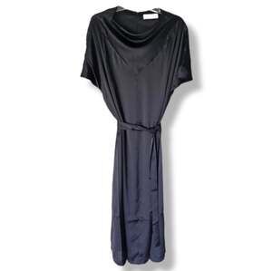 Pari Passu 16W Black Satin Shirt Dress Cocktail Event Party LBD Midi NWOT Belted